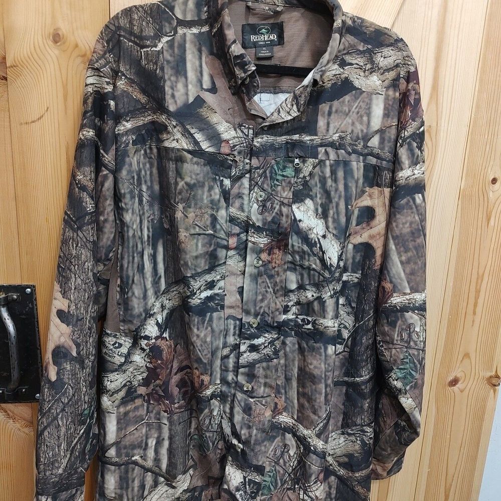 CAMO Red Head Break-Up Infinity Woods Brown Button‎ Up Long Sleeve Sz XL Acorn